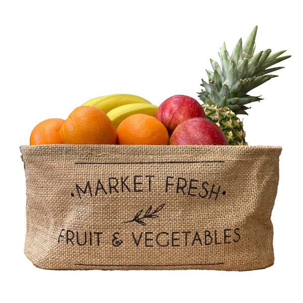 Jute Fruit & Vegetable Storage Baskets - 1 x Large Rectangular Woven Basket - Fruit Basket Fruit Bowl Veg Rack - Kitchen, Utility & Garden Shed Storage