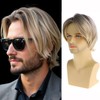 RicHyun Mens Short Layered Blonde Wig Dark Roots Synthetic Halloween