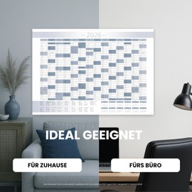 XXL Annual Calendar 2026 + January 2027 Year Planner in A1 in Simple Blue/White Design with Holidays and Holidays Wall Calendar Wall Planner Calendar Planner Folded Includes 408 Stickers