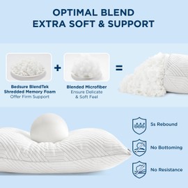Bedsure Memory Foam Pillows Queen Size, Set of 2, Adjustable Firm Bed Pillows for Sleeping, Cooling Dual-Sided Design, Rayon Derived from Bamboo Pillowcases for Side, Back, Stomach Hot Sleepers