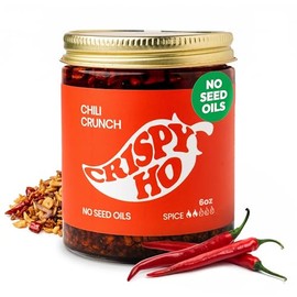 CRISPY HO Chili Crunch - Premium Chili Crisp, No Seed Oils, Avocado Oil, Chili Oil w/ Crunchy Garlic and Shallots - Spicy, Savory, Umami Hot Sauce - Vegan, Gluten Free, No Preservatives, No Soy (6oz), 15 Servings