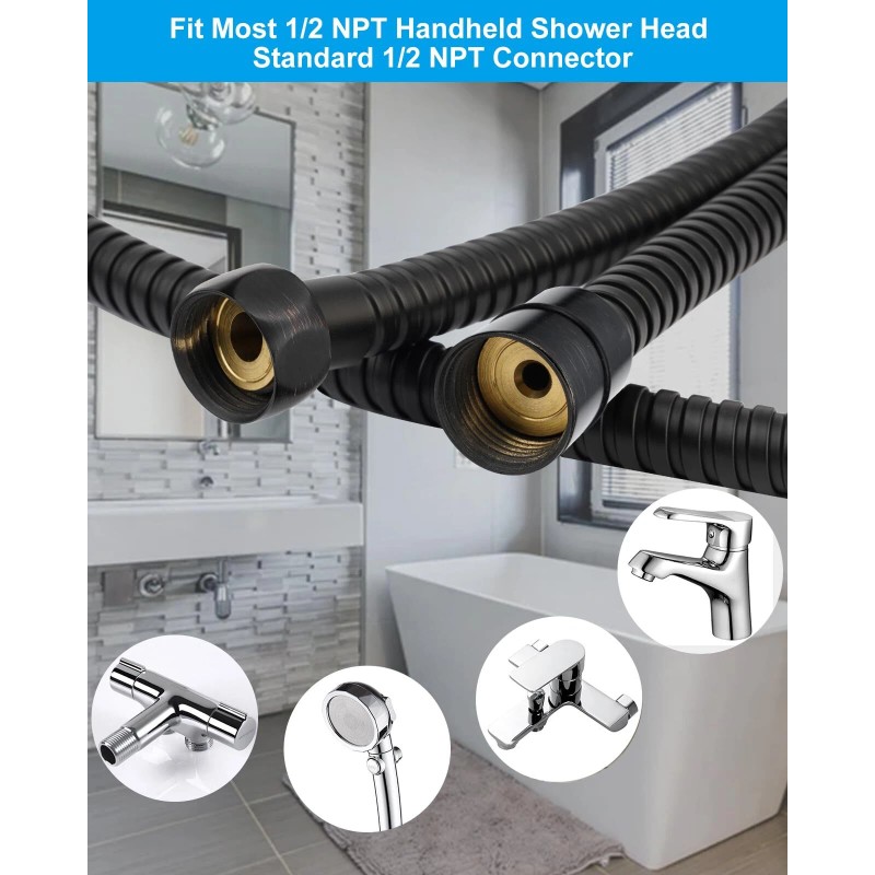 HIbbent 90'' All Metal Shower Hose, Extra Long Stainless Steel