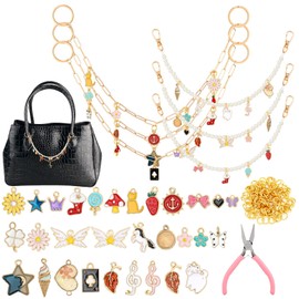 Tondiamo 67 Pcs Charm Bag Chain Making Kit DIY Decorative Purse Chains with Colored Enamel Pendant, Pearl Chains, Jump Rings and Pliers for Women Crossbody Accessories and Craft Gift Jewelry Making