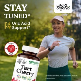 Wild & Organic Tart Cherry Capsules 600 mg - Uric Acid Support - Tart Cherry Extract Supplement - Prunus Cerasus Fruit Powder - 90 Days of Supply - Vegan, No Fillers, Non-GMO - 90 Count