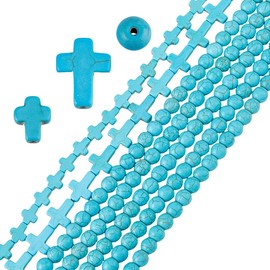 SUPERFINDINGS 302Pcs 3Styles Cyan Turquoise Beads Cross Round Beads Bulk Easter Loose Gemstone Spacer Bead DIY Jewellery Making Bracelet Necklace Holiday Decoration