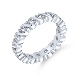 Cubic Zirconia CZ Band Stackable Wave Set Eternity Anniversary Wedding Band Ring For Women .925 Sterling Silver