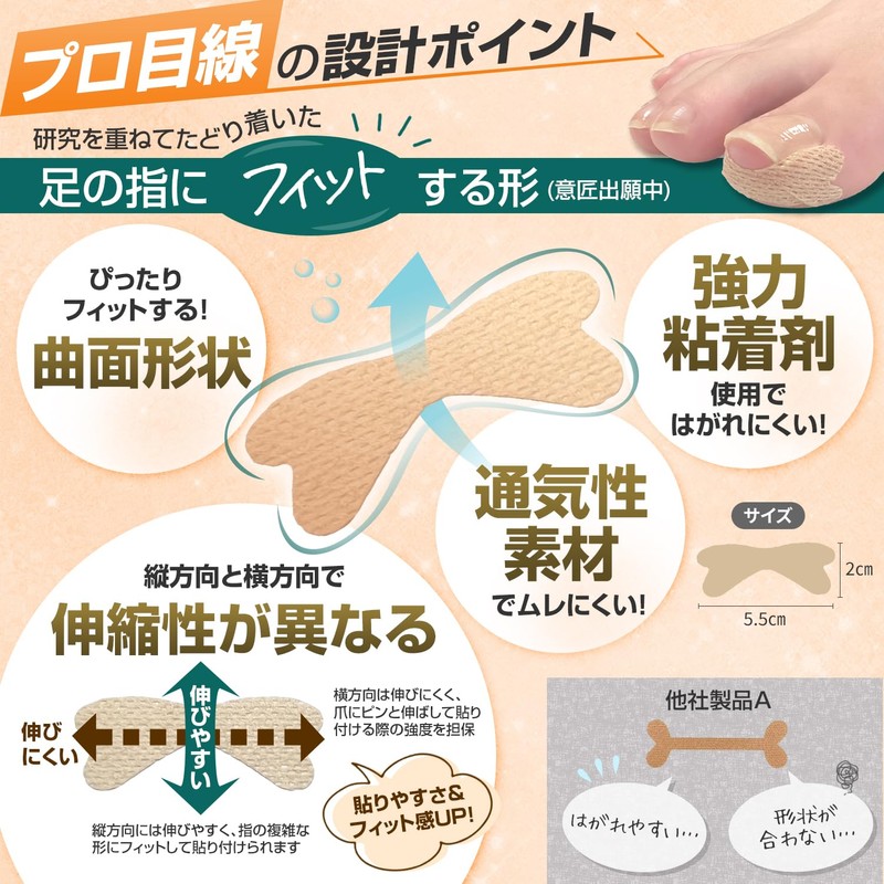 【巻き爪のプロ監修】つめらっく 巻き爪テープ《強粘着×通気性素材》カンタン貼るだけ！陥入爪 まきずめ まきづめ 巻爪 まきつめ 爪テープ[オリジナル説明書付属]足の快適工房 (はがれにくい蝶型タイプ, 100枚)