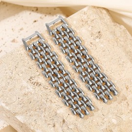 XIANQI 24K Gold Plated 925 Sterling Silves Posts Long Tassel Dangle Earrings for Women Statement Jewelry Elegant Chain Chandelier Drop Earrings(Silver)