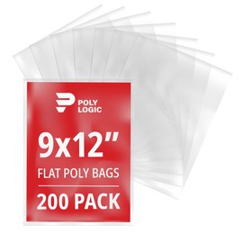 Poly Logic Clear 9" x 12" Flat Poly Mailer Bags 1 Mil Thick (200-Pack) | Plastic Flat Polybags for Shipping, Mailing, Packaging & Storage | Large Poly Mailers