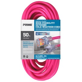 Prime Wire & Cable NS513830 50-Foot 12/3 SJTW Flex High Visibility Extra Heavy Duty Outdoor Extension Cord with Primelight Indicator Light, Neon Pink