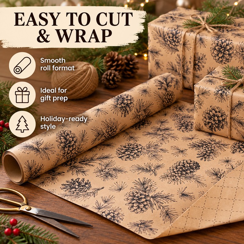 Christmas Wrapping Paper Roll for Holiday Gifts – Pine Needle