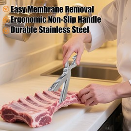 Rib Prep Tool Pro Stainless Steel Rib for Easy Membrane Removal BBQ Rib Skinner with Arc Clamp & Non-Slip Grip, Essential Kitchen Gadget for Cooks,Bar-B-Q Enthusiast, Chef Dishwasher Safe (1PC)