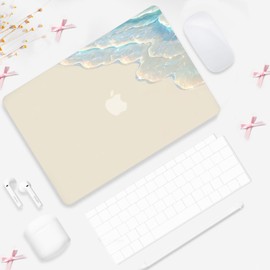 Seorsok Compatible with MacBook Air 13 Inch Case 2022 2021 2020-2018 Release A1932 A2179 M1 A2337 Touch ID,Sparkly Glitter Blue Sea Waves Plastic Hard Case with Transparent Keyboard Cover,Sea Waves