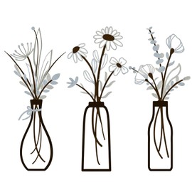 VOYANTE Pack of 3 Metal Flowers Wall Decoration, Metal Wall Decoration, Minimalist Vase Wall Art, Metal Pictures Wall Art Decor, Floral Line Wall Sculpture for Bedrooms, Living Rooms, Bathrooms