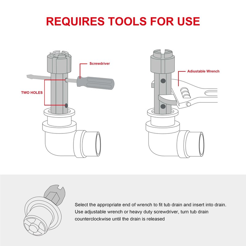 HAUTMEC Tub Drain Remover Wrench Tool Heavy Duty Aluminum Shower
