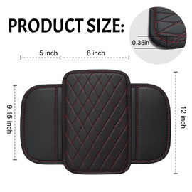 Car Center Console Cover Leather Armrest Cover Cushion with 2 Storage Bags Universal Car Armrest Seat Box Pad Car Interior Accessories Protector for Most Vehicle (red line)