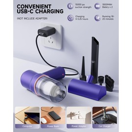 ArCodivei Mini Vacuum Cleaner Cordless with LED Light | 15000 Pa Hand Vacuum Cordless Rechargeable - Portable 3-in-1 Powerful Car Vacuums with Multi-Nozzles for Car, Home, Pet Hair, Blue