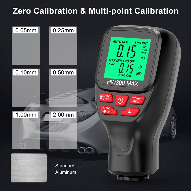 Paint Thickness Meter Gauge 0 To 2000UM Accuracy Auto Power