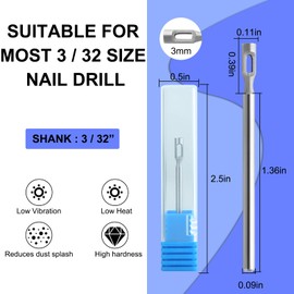 Vnjaoi Diamond Pedicure Cylinder Bit,Stainless Steel Foot Nail Drill Bit Pedicure Foot Calluses for Dead Skin Corns Callus Removal, Polishing Head for Nails Manicure Pedicures (3.0mm)