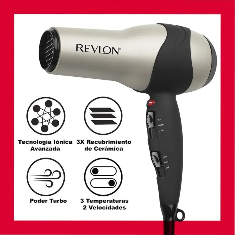 Secadora de cabello RevlonFast Flawless Drying RV473CP1 gris y negra