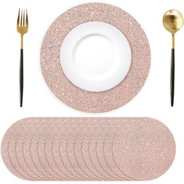 Pack of 50 Rose Gold Paper Placemats, Round, 35 cm, Glitter Paper Placemats, Light Pink, Round Disposable Placemats, Decorative for Dining Table, Wedding, Birthday, Party