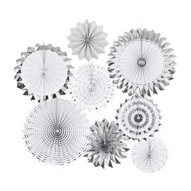 YFFSFDC 8 Pcs Silver Paper Fans for Birthday Decorations Party Children's Day Hinamatsuri New Year Wedding Celebration Decoration Set for Girls Boys