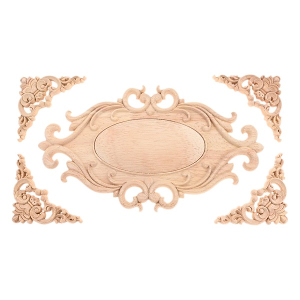 MUXSAM 5Pcs Wood Appliques Onlays Decorative Furniture Appliques, Unpainted DIY