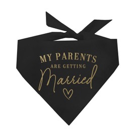 My Parents are Getting Married Dog Bandana | Metallic Gold Print | 100% Cotton Triangle | Engagement Wedding Announcement | Photoshoot Prop | Bridal Shower Gift | Made in USA | Black X-Small (613)