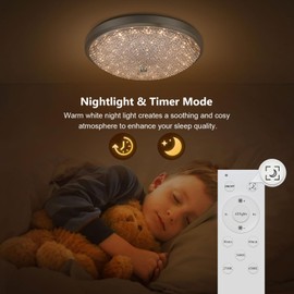 OOWOLF Flush Mount Ceiling Light 12.67inch, 40W 2700-6500K Adjustable Close to Ceiling Lights with Remote, LED Ceiling Light Fixture for Living Room, Bedroom, Dining Room, Night Light Memory Timing