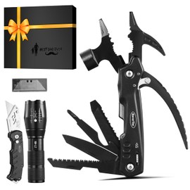 RoverTac Dad Tool Gift Set, 12-in-1 Multitool Hammer, Flashlight & Utility Knife in a Gift Box with "BEST DAD EVER", Unique & Practical Gift for Dad on Father’s Day, Birthday, Christmas & Retirement