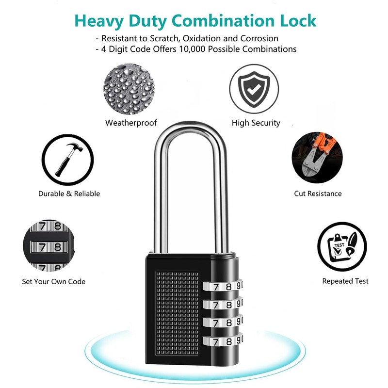 Padlocks with Code, 4 Digit Combination Padlock Ooutdoor, Weatherproof Heavy