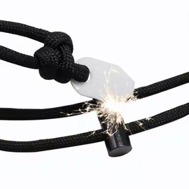 Outdoor Fire Starter Necklace – Emergency Survival Tool with Ferro Rod, Ceramic Striker & Paracord Lanyard (White Striker, Knotted)