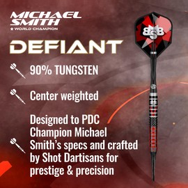 Shot! Darts Soft Tip, Michael Smith Defiant (18g / 20g), 90% Tungsten Barrel, Center Weighted, Handcrafted Professional Dart Set & Flights Made in New Zealand, Plastic Tip for Electronic Dartboard