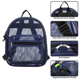 Mini mochila de malla para mujeres, niñas, para la escuela, juguetes de playa, piscina, equipo de natación; mini mochilas transparentes, Azul Marino, Pequeño