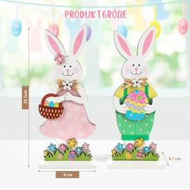 COCHIE Easter Decoration Wooden Rabbit, Easter Bunny Decoration Made of Wood, for Standing, Set of 2 Decorative Stands for Easter, Easter Decoration Garden Easter Bunny Decoration Wood