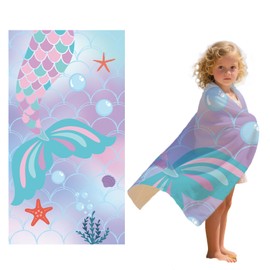 Caregchrisj Kids Beach Towel With Pockets - 80x150cm Mermaid Microfibre Towel Quick Dry, Sand Free, Compact, Lightweight For Pool, Camping & Travel, Super Soft Beach Towels