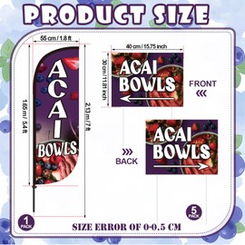 HunnmingRe 6 Set Acai Bowls Feather Flag 7ft Acai Bowls Signs with Pole and 5 Double Sided Yard Signs 15.8" x 11.8" with Stake Advertising Banner Sign for Outside Garden Business Store Party