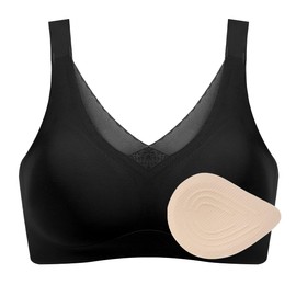 Lervanla Seamless Post-Surgery Bra for Women, Mastectomy Bra with Latex Foam Breast Forms Set