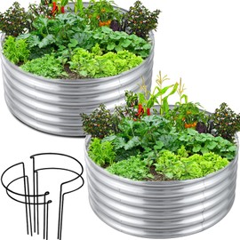 FORTUNO High Round Galvanized Raised Garden Bed Kit Box Dia 3 x H 1.5Ft (2 Pack) Metal Outdoor Flower Bed Steel Patio Ground Planter for Planting Vegetables and Herb, Silver