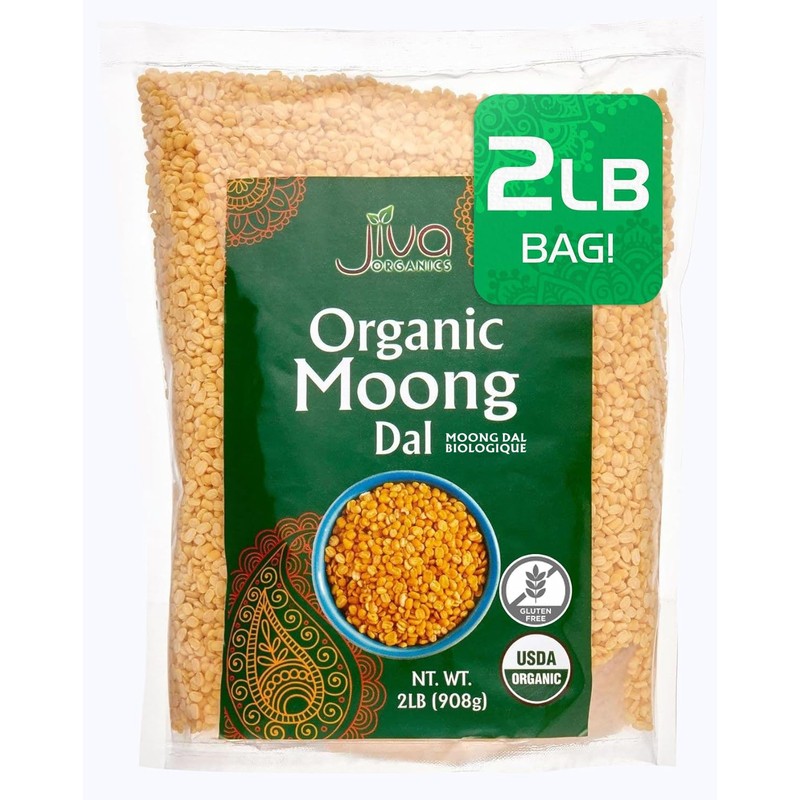 Jiva Organic Yellow Moong Dal 2 LB - Non-GMO, Gluten