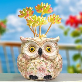 Pink Owl Planter, Cute Owl Statue Decor, Succulent Plant Pots, Decorative Flower Pot, Animal Bird Planters, Indoor Plant Pot for Home Garden Windowsill, Funny Gifts for Smart Women Mother Teacher