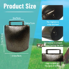 Super Large Metal Cowbell, 8.5x9cm/3.35x3.54in, Grazing Bell for Cattle and Horse, Solid and Loud Noisemaker Cheering Bell for Sporting Events and Games (Bronze)