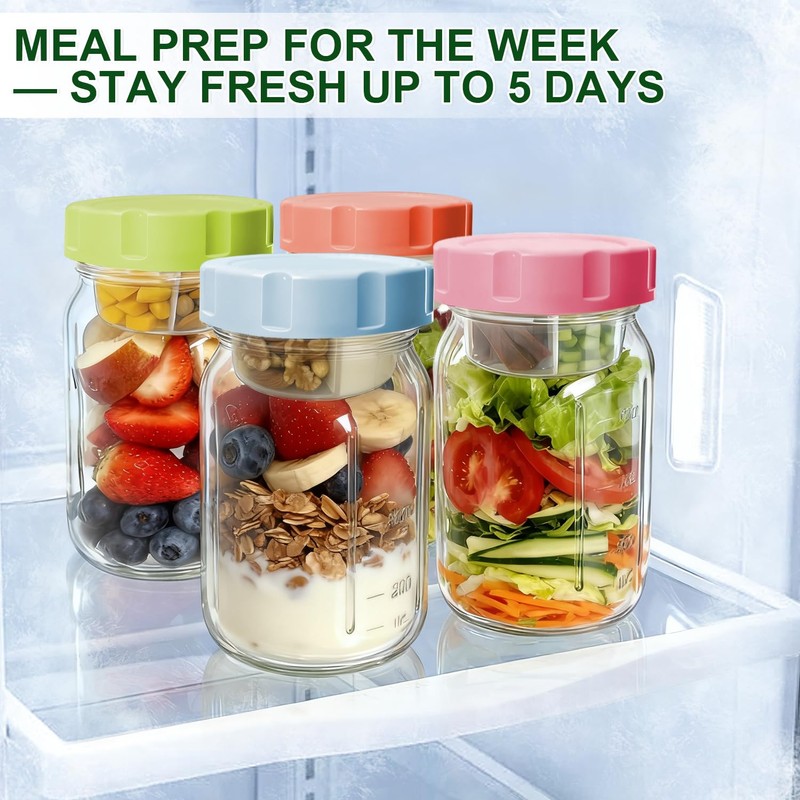 4 Pack Glass Salad Jars with Lids,32oz Mason Jars for