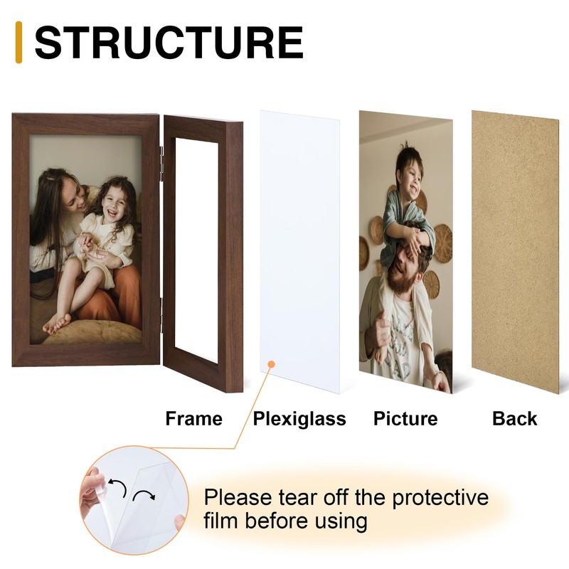 decorUhome Double 5x7 Picture Frame Vertical, Engineered Wood Bifold Photo