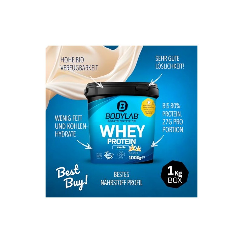 Bodylab24 Whey Protein Pulver, Weiße Schokolade, 1kg