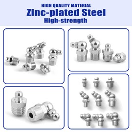 108 PCS SAE Hydraulic Grease Fittings Assortment, Grease Nipple Kit Standard With1/4, 1/8" Straight, 90 Degree, 45 Degree Angled