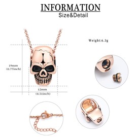 QGJNSGC Cremation Jewellery Skull Ash Keepsake Unisx Design Cremation Urn Necklace Memorial Jewellery for Love Ash Locket, Stainless Steel