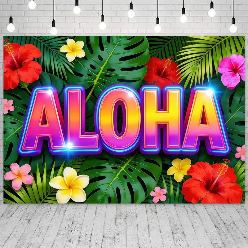 7x5ft Aloha Backdrop Hawaiian Luau Tropical Theme Party Photography Background