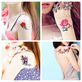 RICISUNG Tattoo Seal, Body Seal, Large Size Flower, 3D, Women's, Long Lasting, Waterproof, Easy to Apply, Cute, Stylish, Set of 20, Multicolour-1, 2.8 x 2.8 inches (7 x 5 cm)