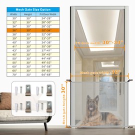 Dulepax Dog Gate for Stairs, Door Gates for Pets, 30" Hx36 W Dogs Screen Mesh Gate for Stairways Doorways, High Density Elastic Pet Gate Indoor Safety with Metal Hooks